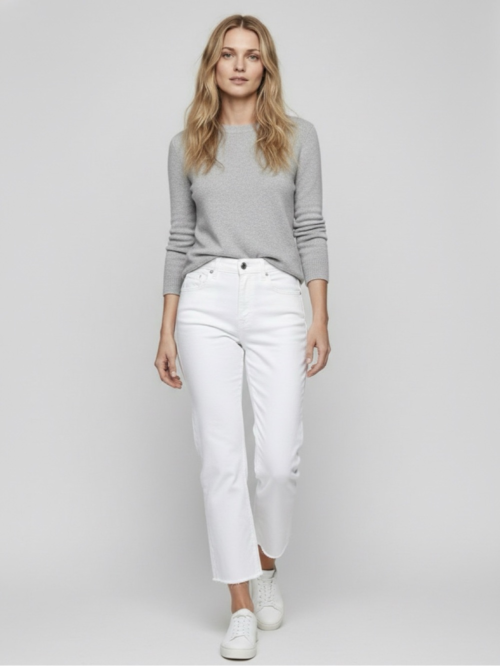 FRANK & EILEEN MONAGHAN HIGH-RISE STRAIGHT LEG ANKLE CROP WHITE JEANS MINIMAL